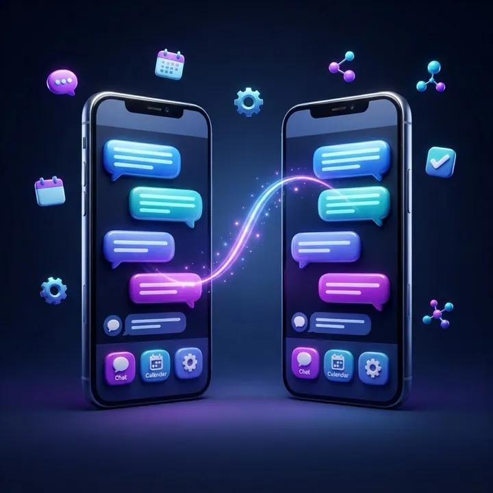 Иллюстрация: два смартфона с одним и тем же чат-ботом — бот работает сразу в MAX и Telegram