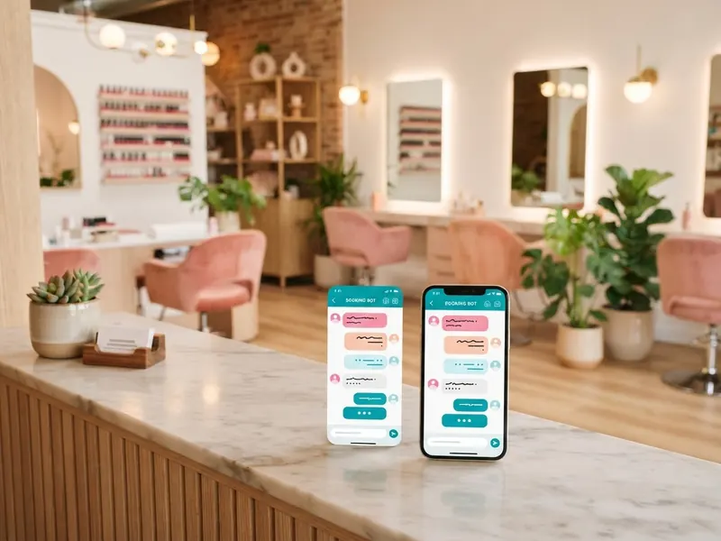 Салон красоты: на стойке ресепшена смартфоны с ботом онлайн-записи